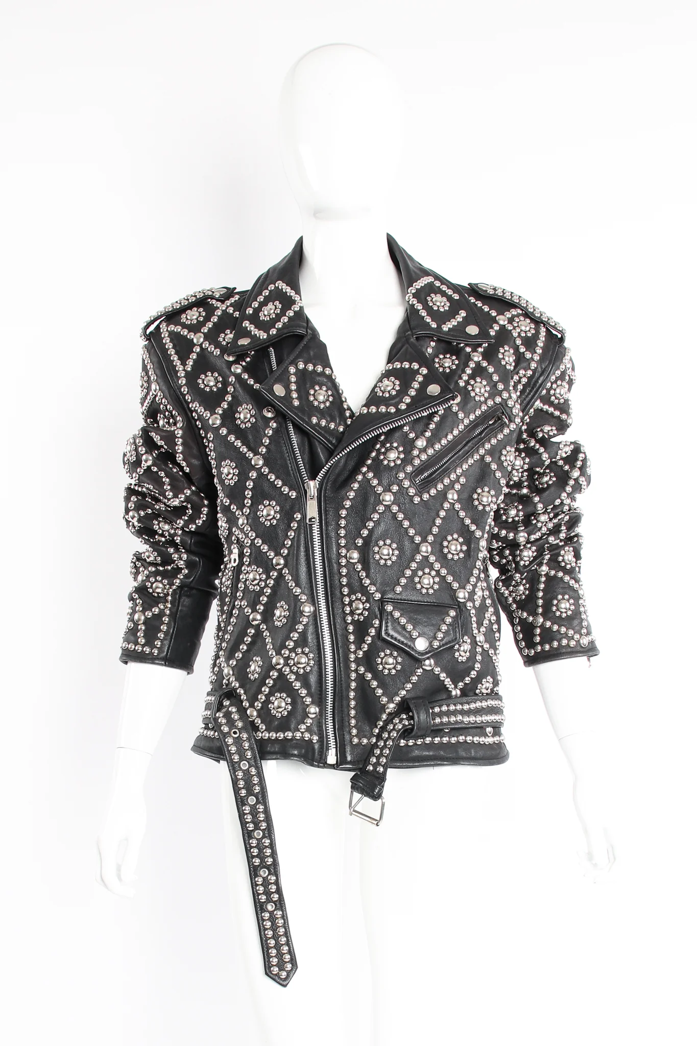 Diamond Studded Leather Moto Jacket - Image 5