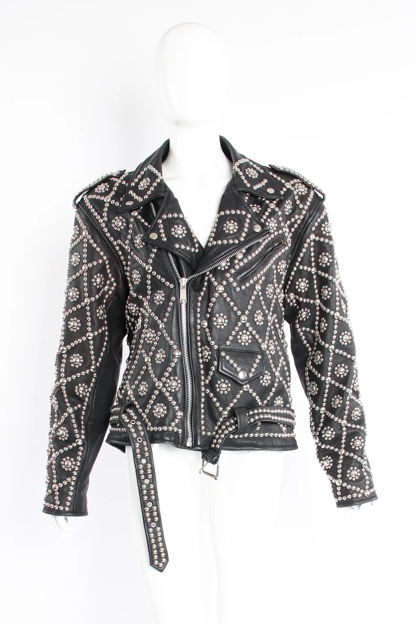 Diamond Studded Leather Moto Jacket - Image 6