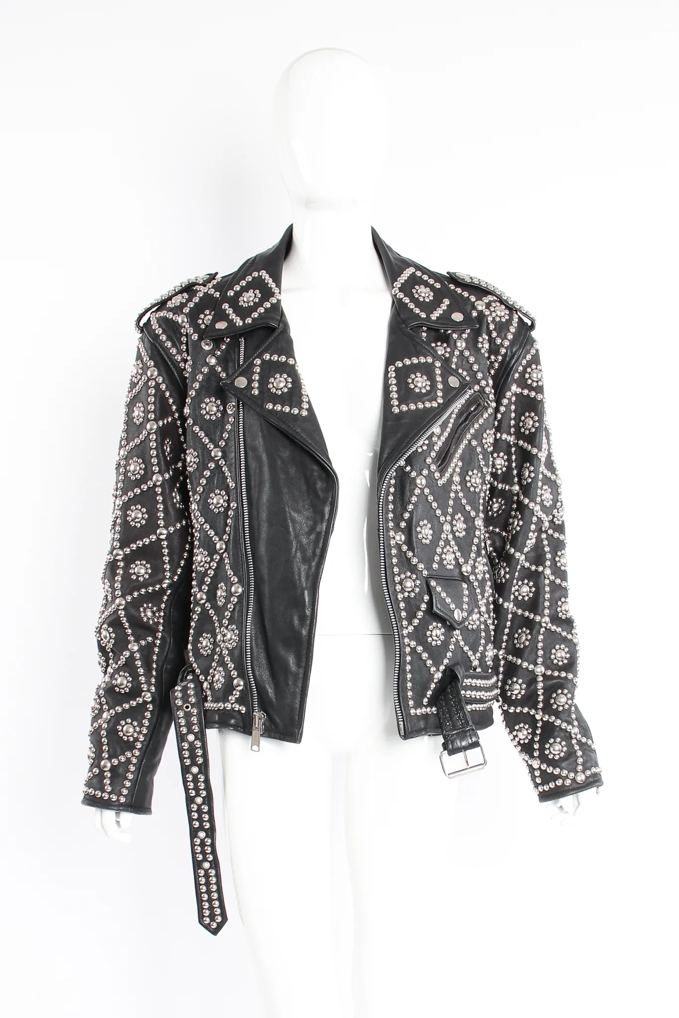 Diamond Studded Leather Moto Jacket - Image 7