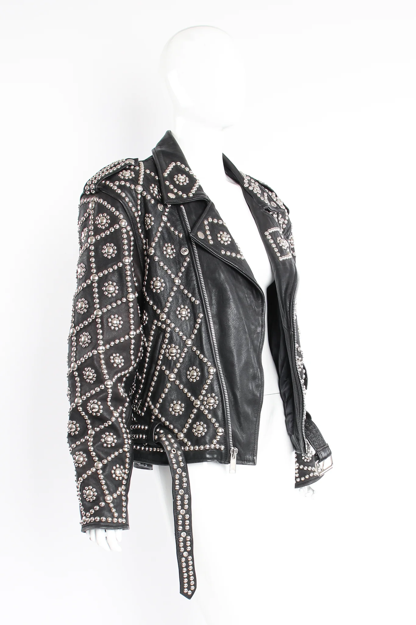 Diamond Studded Leather Moto Jacket - Image 8