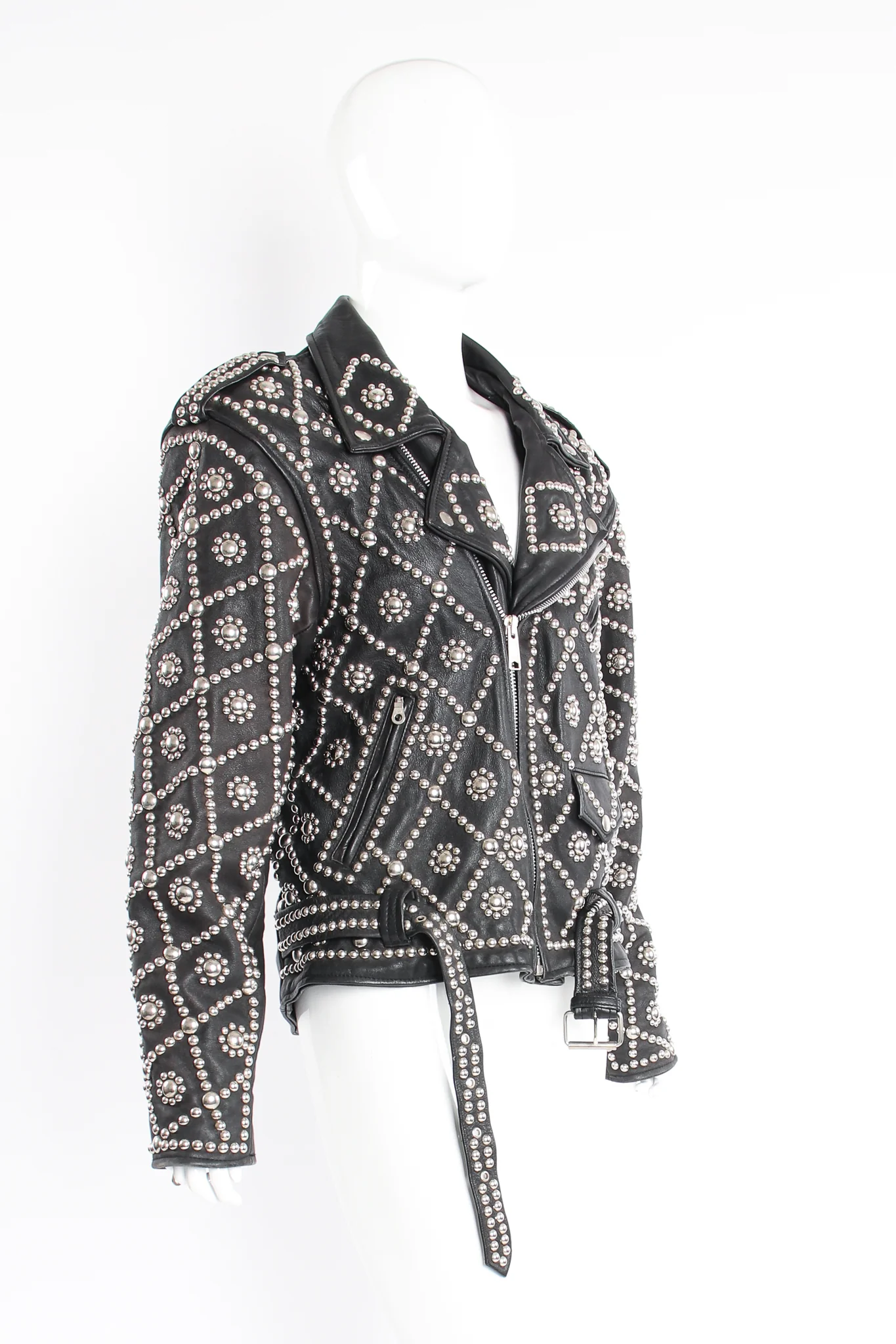 Diamond Studded Leather Moto Jacket - Image 9