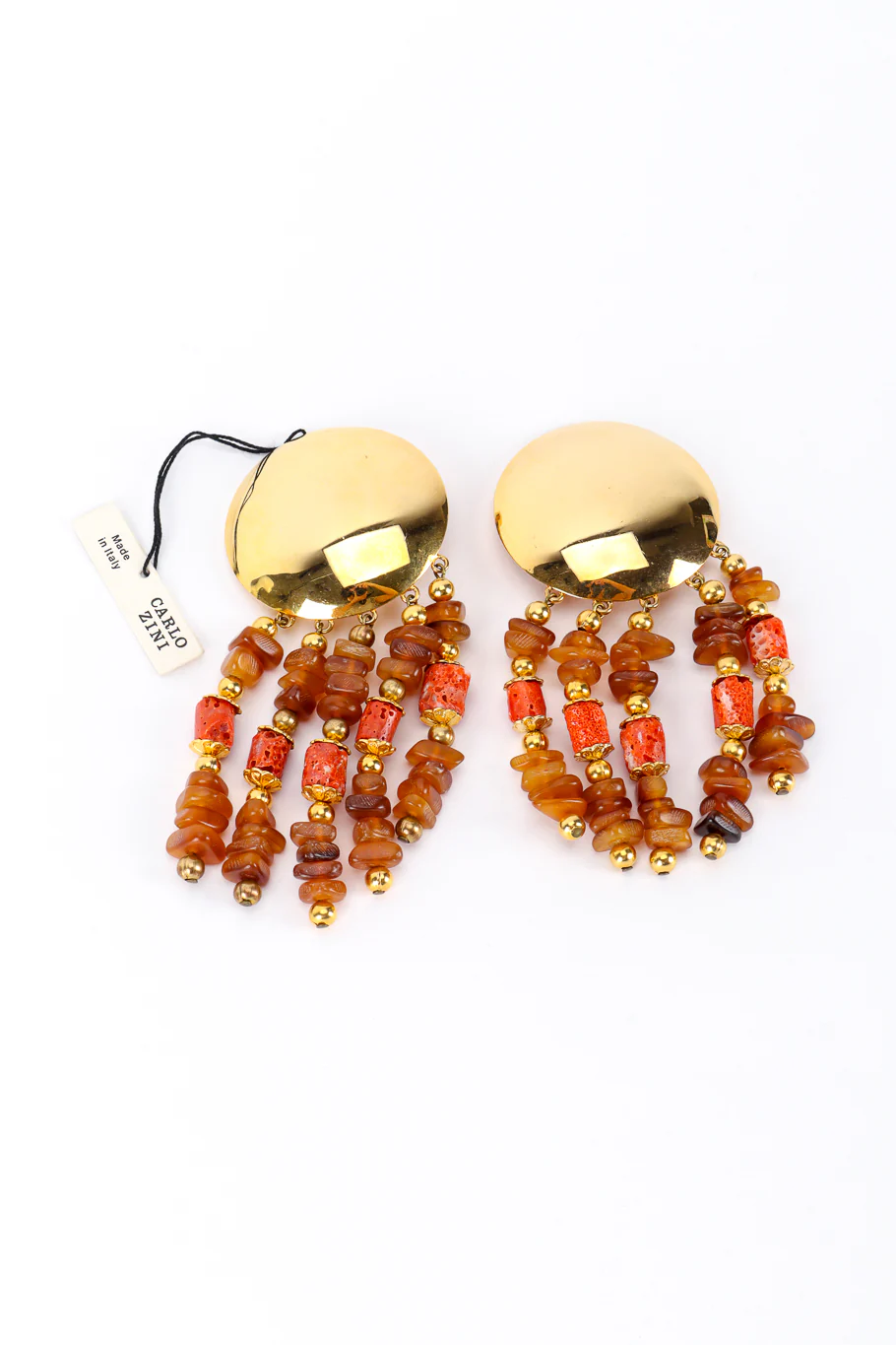 Disc Stone Fringe Drop Earrings - Image 3