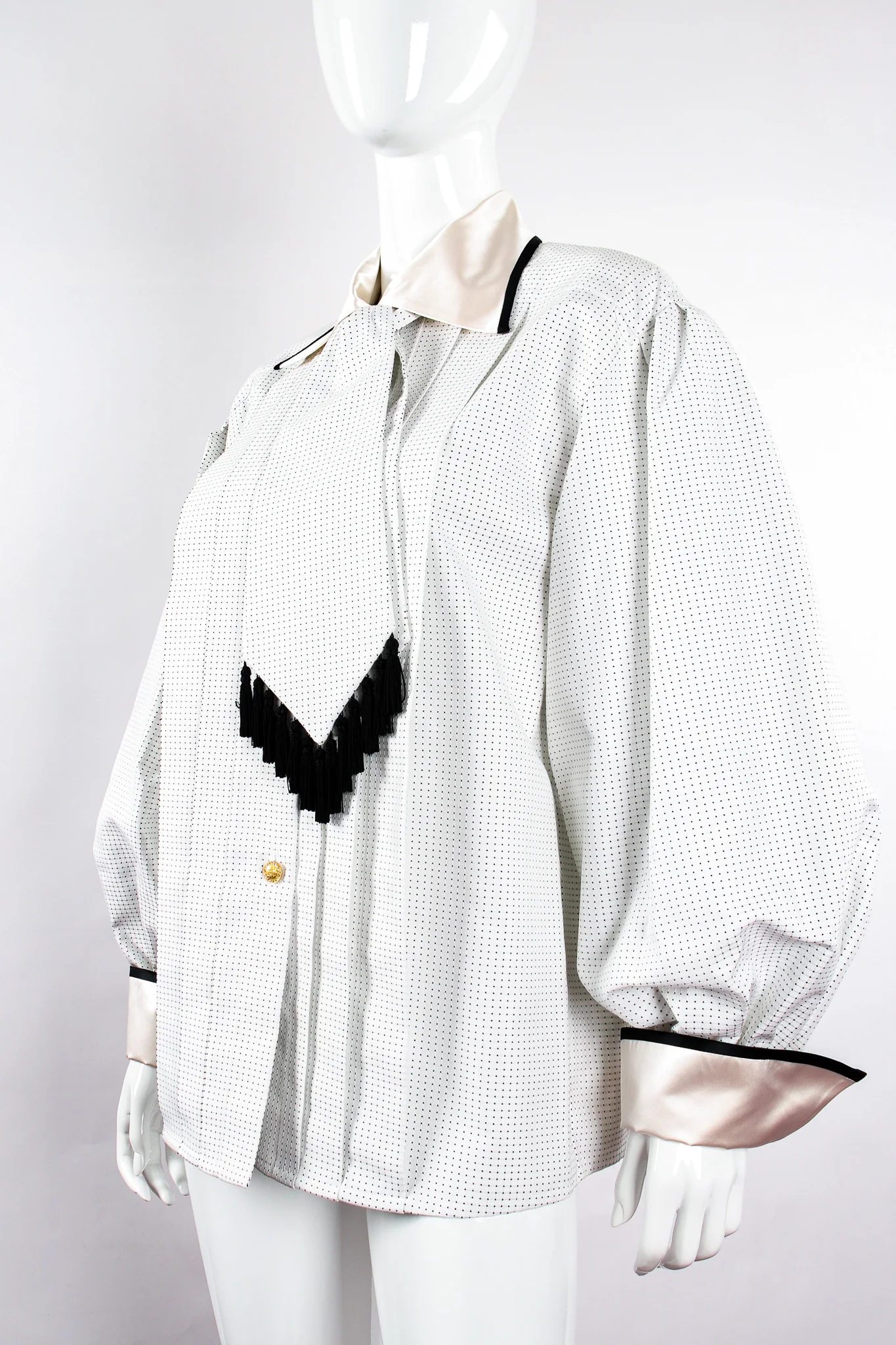 Dobby Dot Balloon Sleeve Tie Shirt