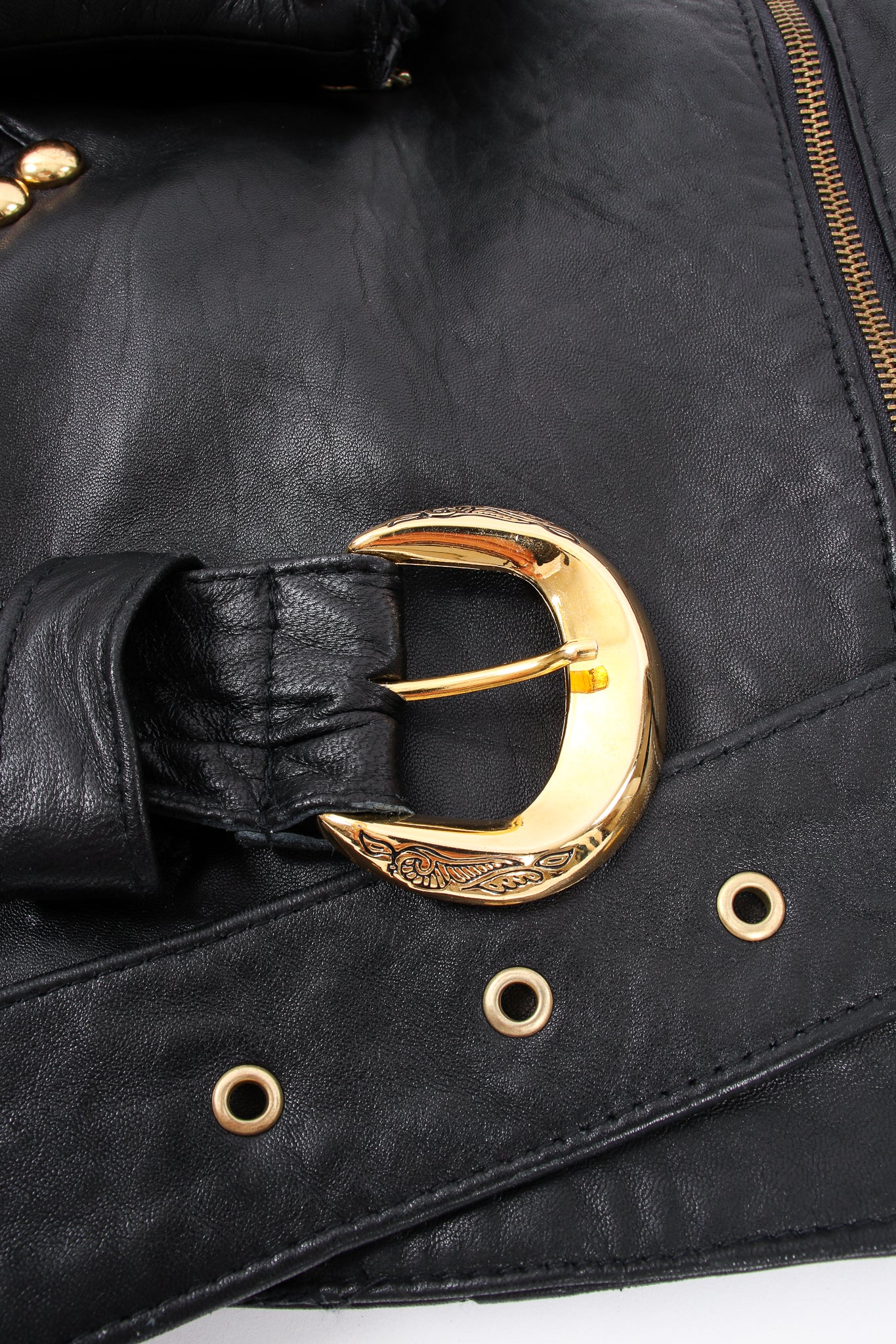 Dome Stud Leather Zipper Jacket - Image 15