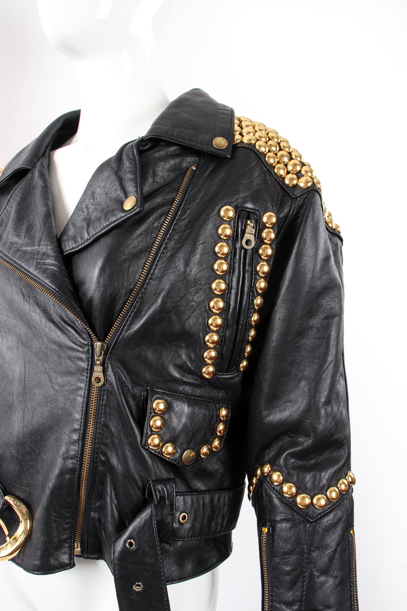 Dome Stud Leather Zipper Jacket - Image 2