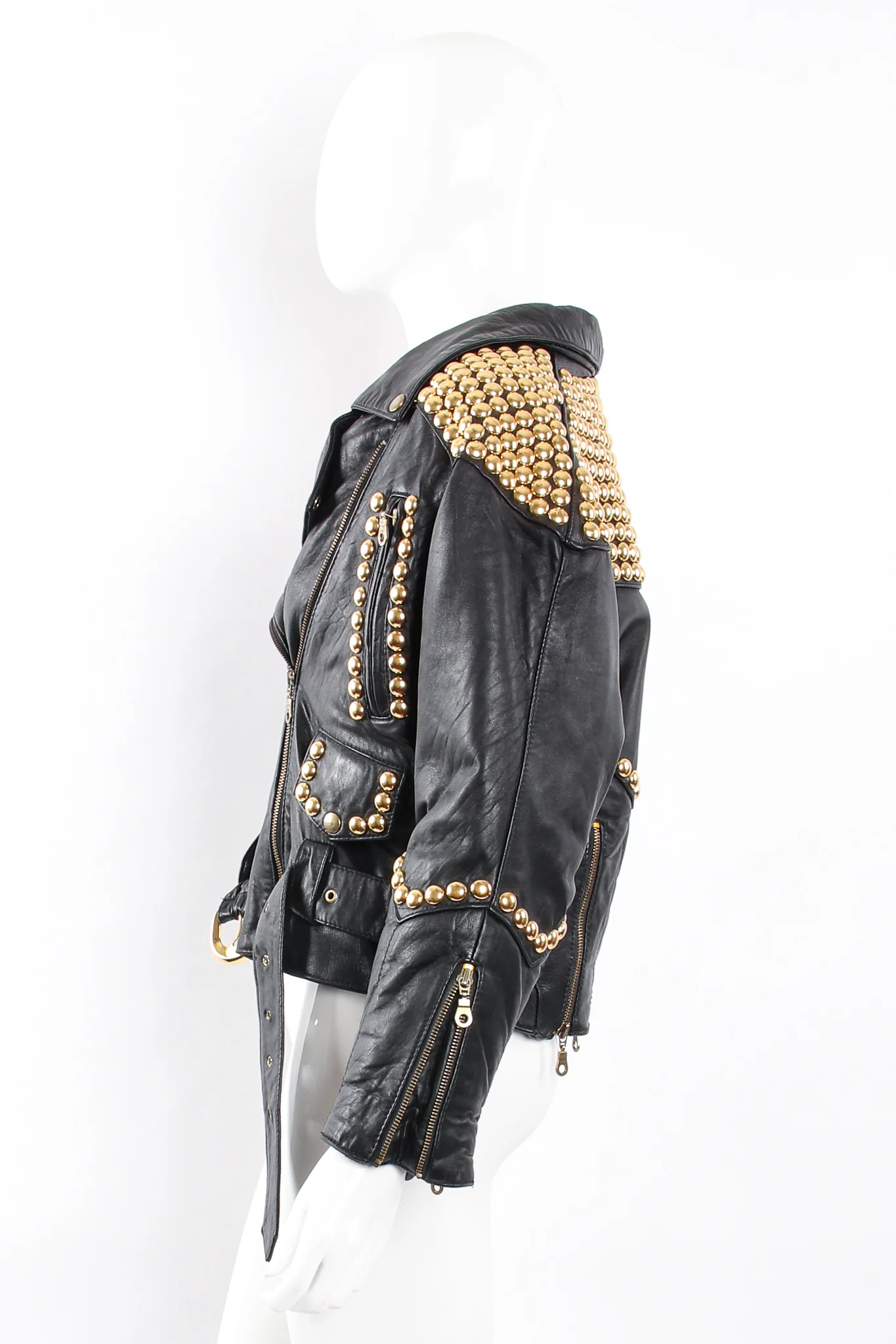 Dome Stud Leather Zipper Jacket - Image 6