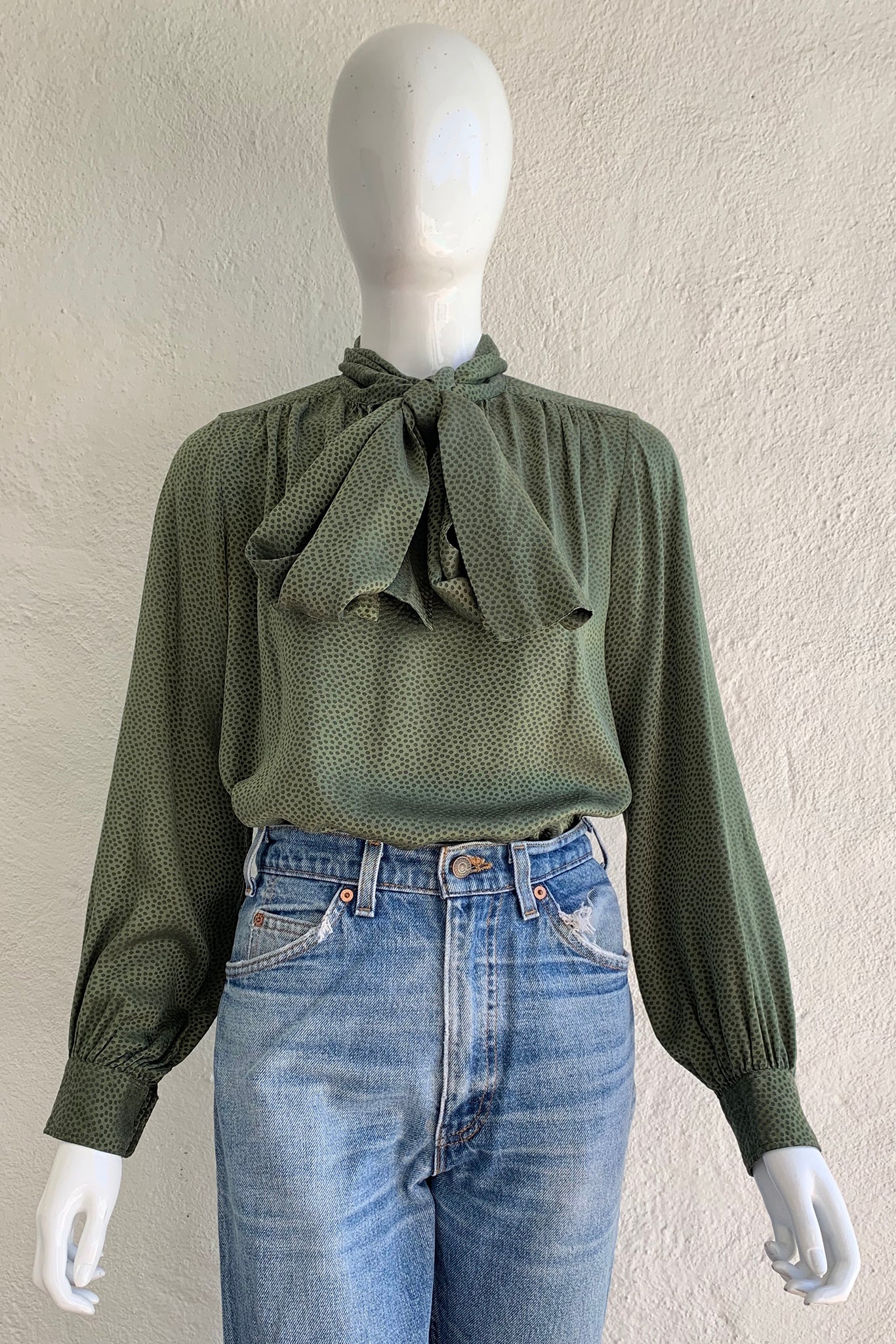 Dotted Silk Bow Blouse - Image 3