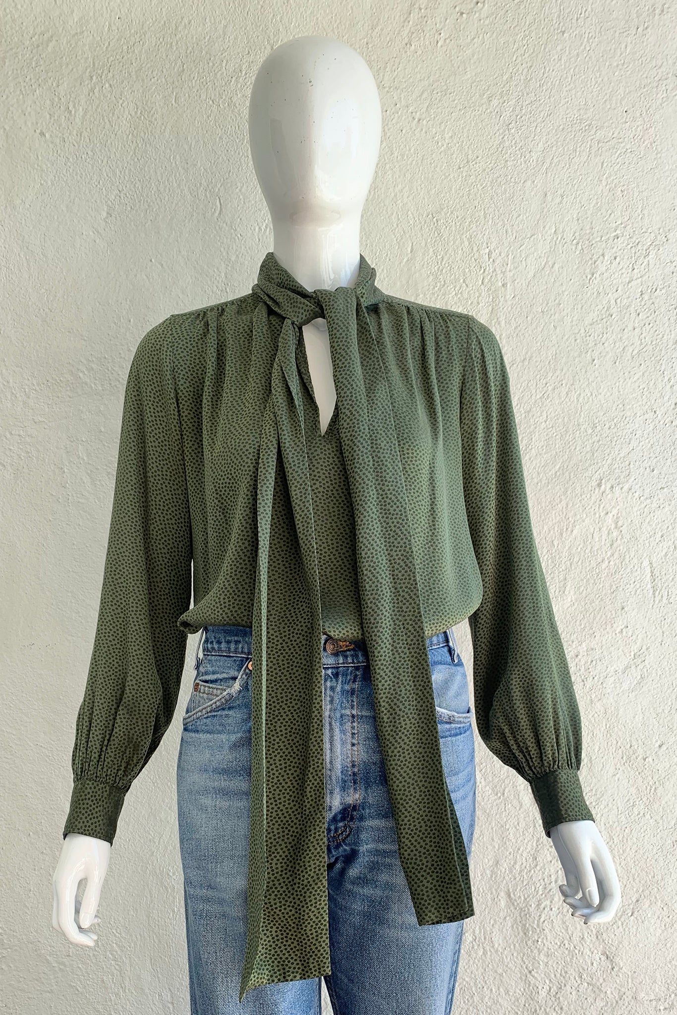 Dotted Silk Bow Blouse - Image 4