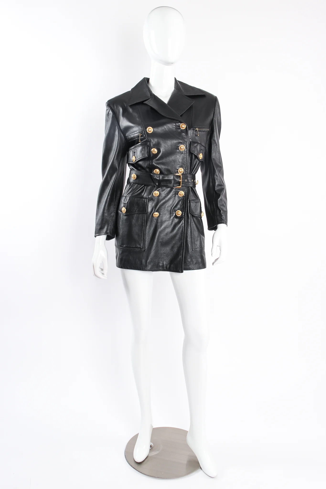 Double Breasted Leather Trench Coat - Image 2