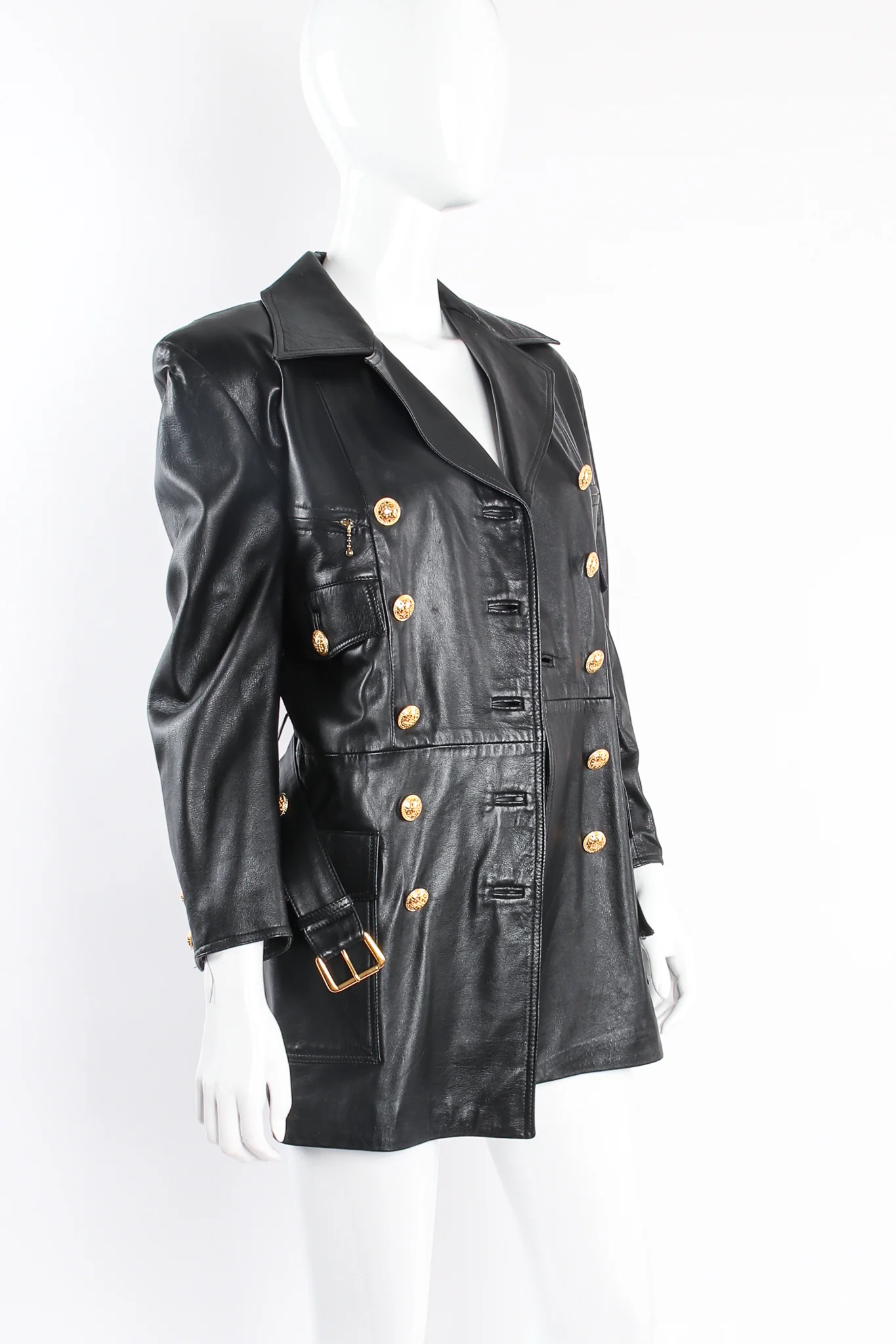 Double Breasted Leather Trench Coat - Image 5
