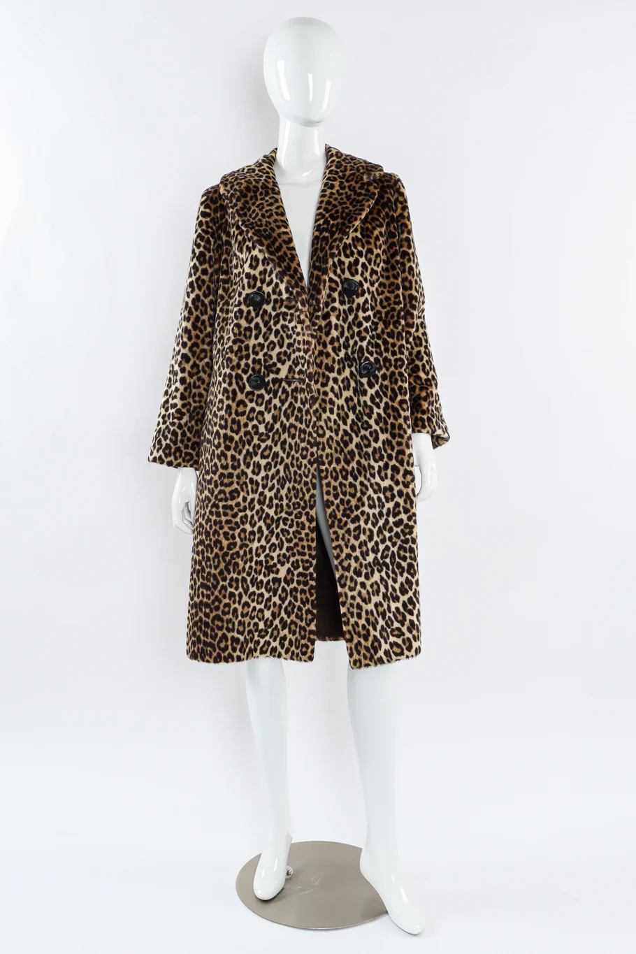 Double Breasted Leopard Faux Fur Coat - Image 2