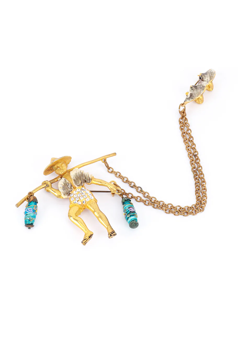 Double Pin Chinese Villager Chain Brooch