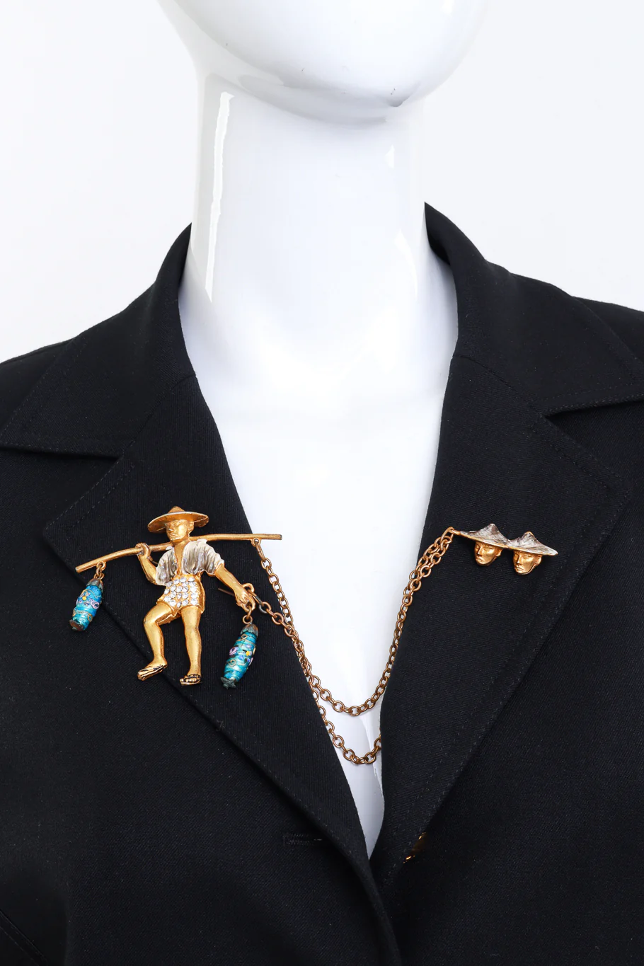 Double Pin Chinese Villager Chain Brooch - Image 2