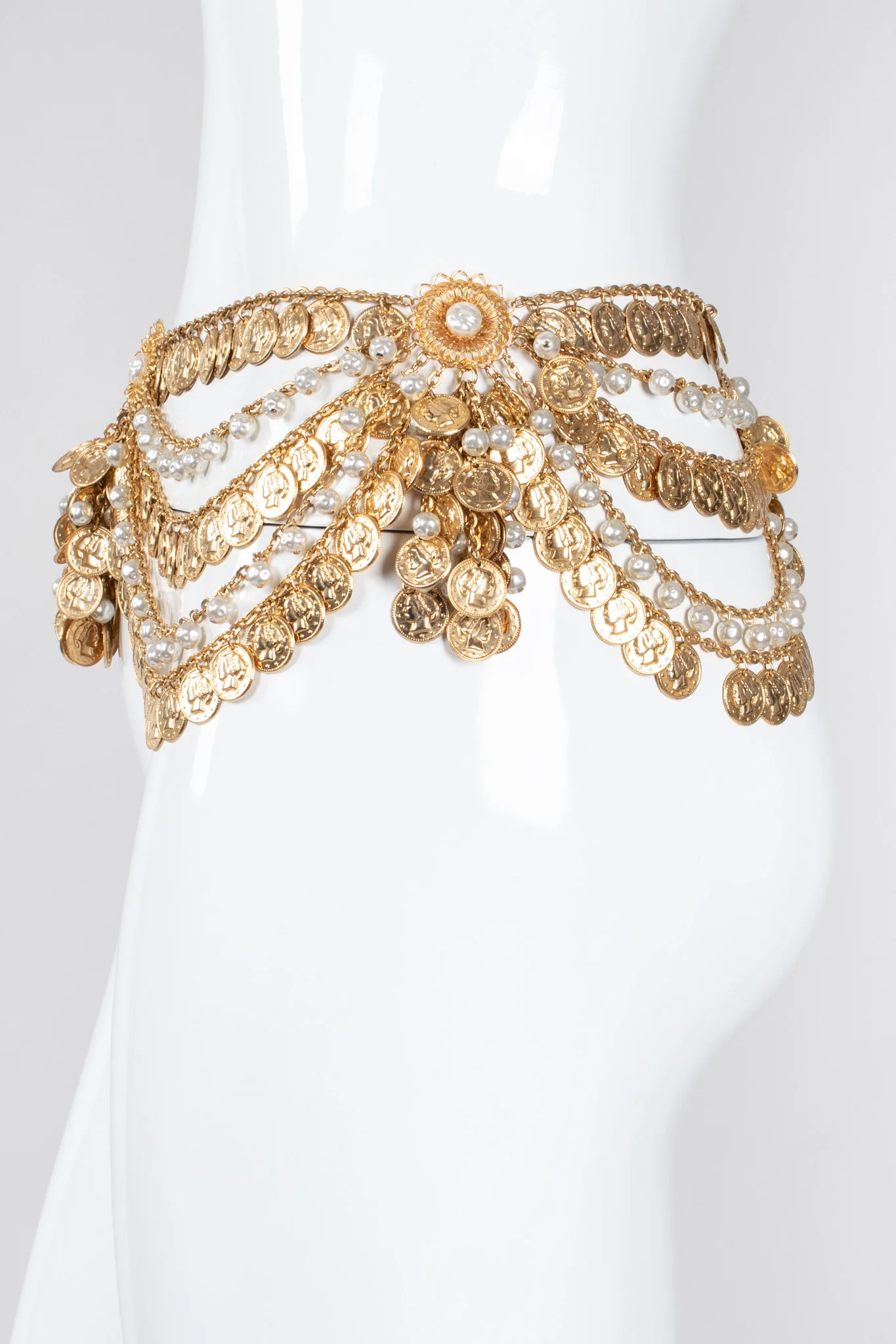 Draped Coin Pearl Chain Belt - Image 9