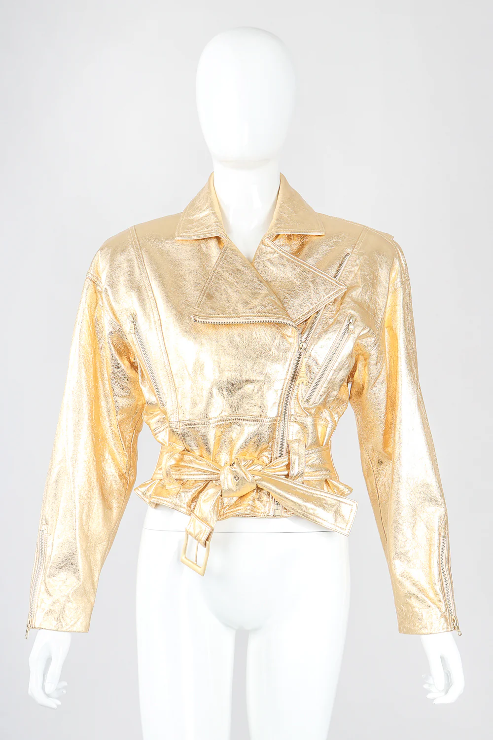 Emanuel Gold Leather Biker Jacket - Image 2