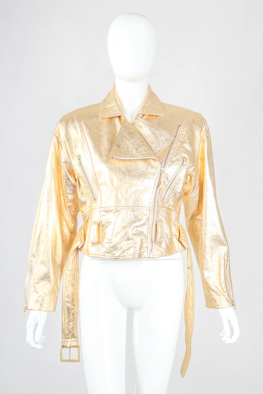 Emanuel Gold Leather Biker Jacket - Image 5