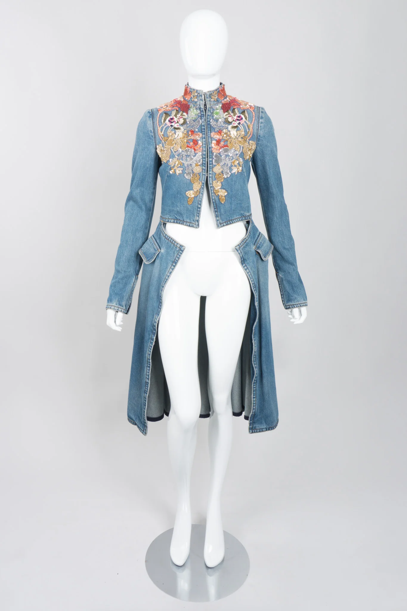 Embellished Denim Cutaway Coat
