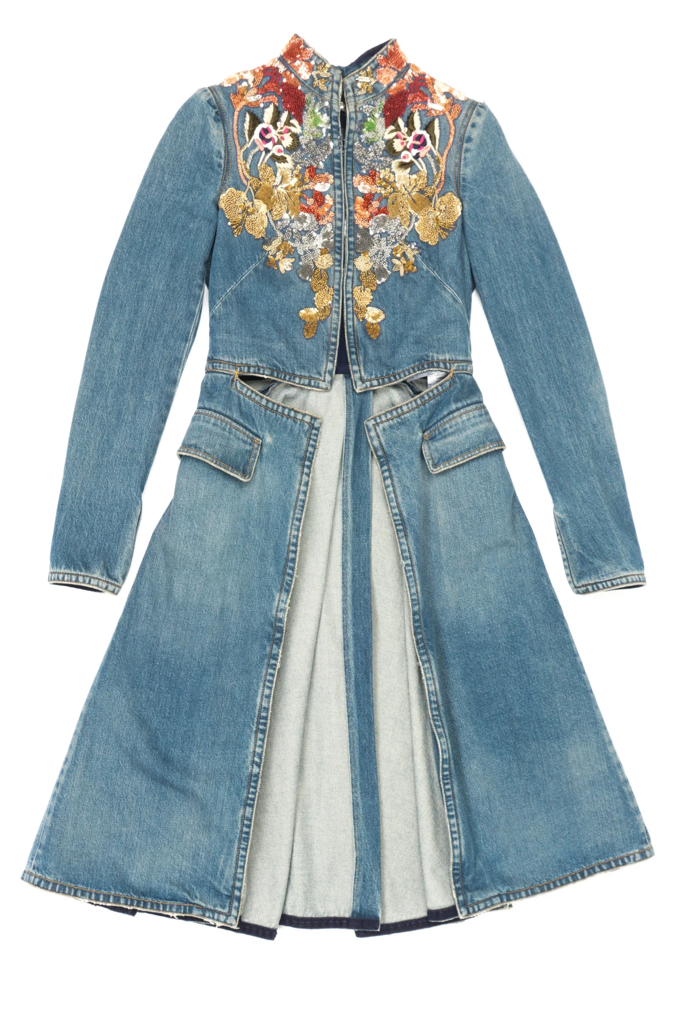 Embellished Denim Cutaway Coat - Image 13