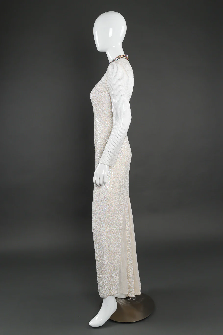 Embellished Long Sleeve Mesh Gown - Image 3