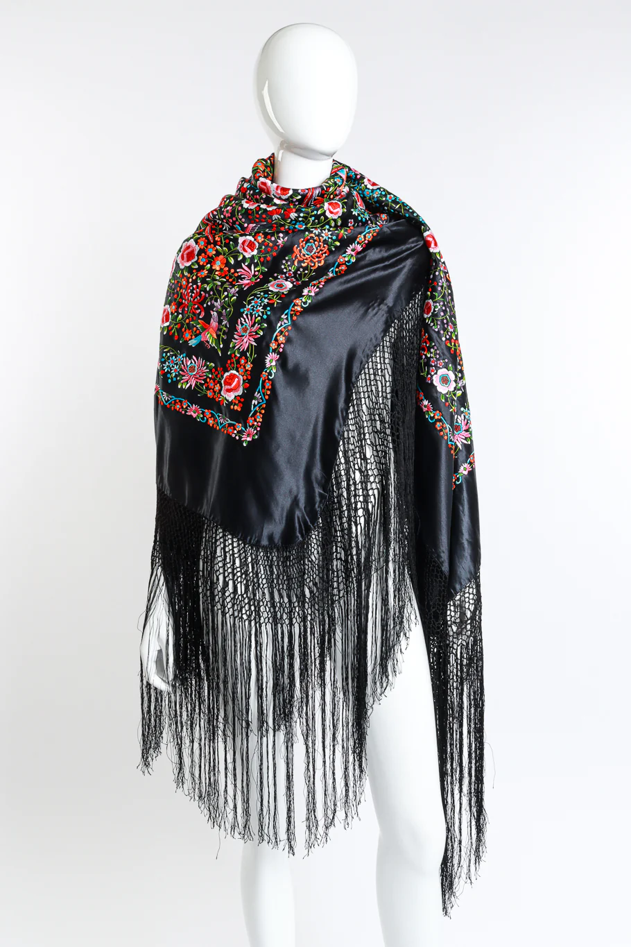 Embroidered Floral Fringe Piano Shawl - Image 3