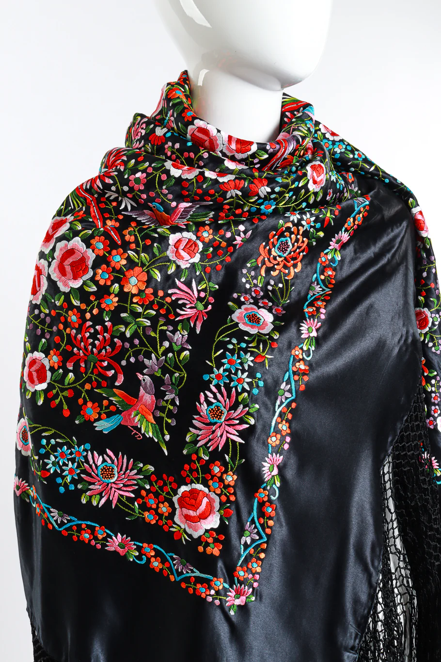 Embroidered Floral Fringe Piano Shawl - Image 4
