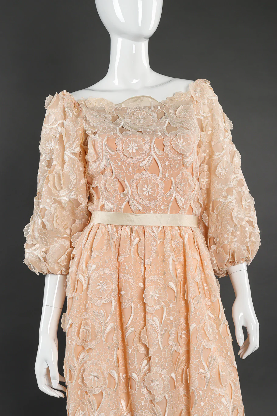 Embroidered Lace Balloon Sleeve Dress - Image 4