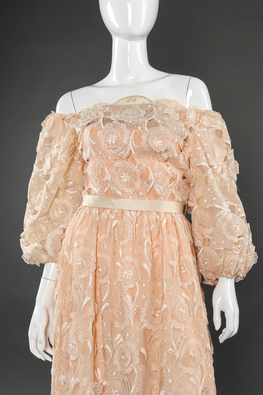 Embroidered Lace Balloon Sleeve Dress - Image 5