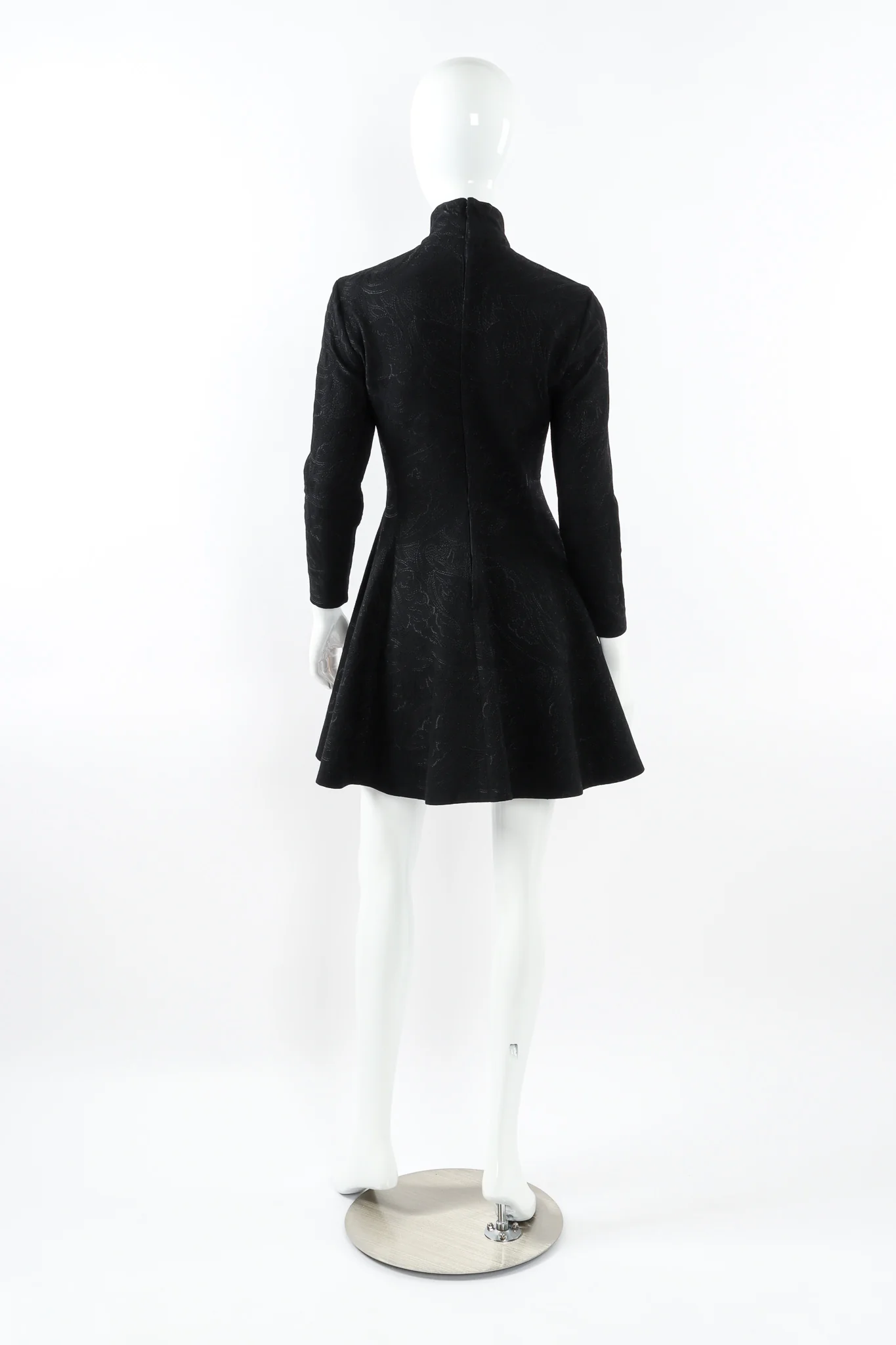 Monochrome Embroidered Mock Neck Dress - Image 7