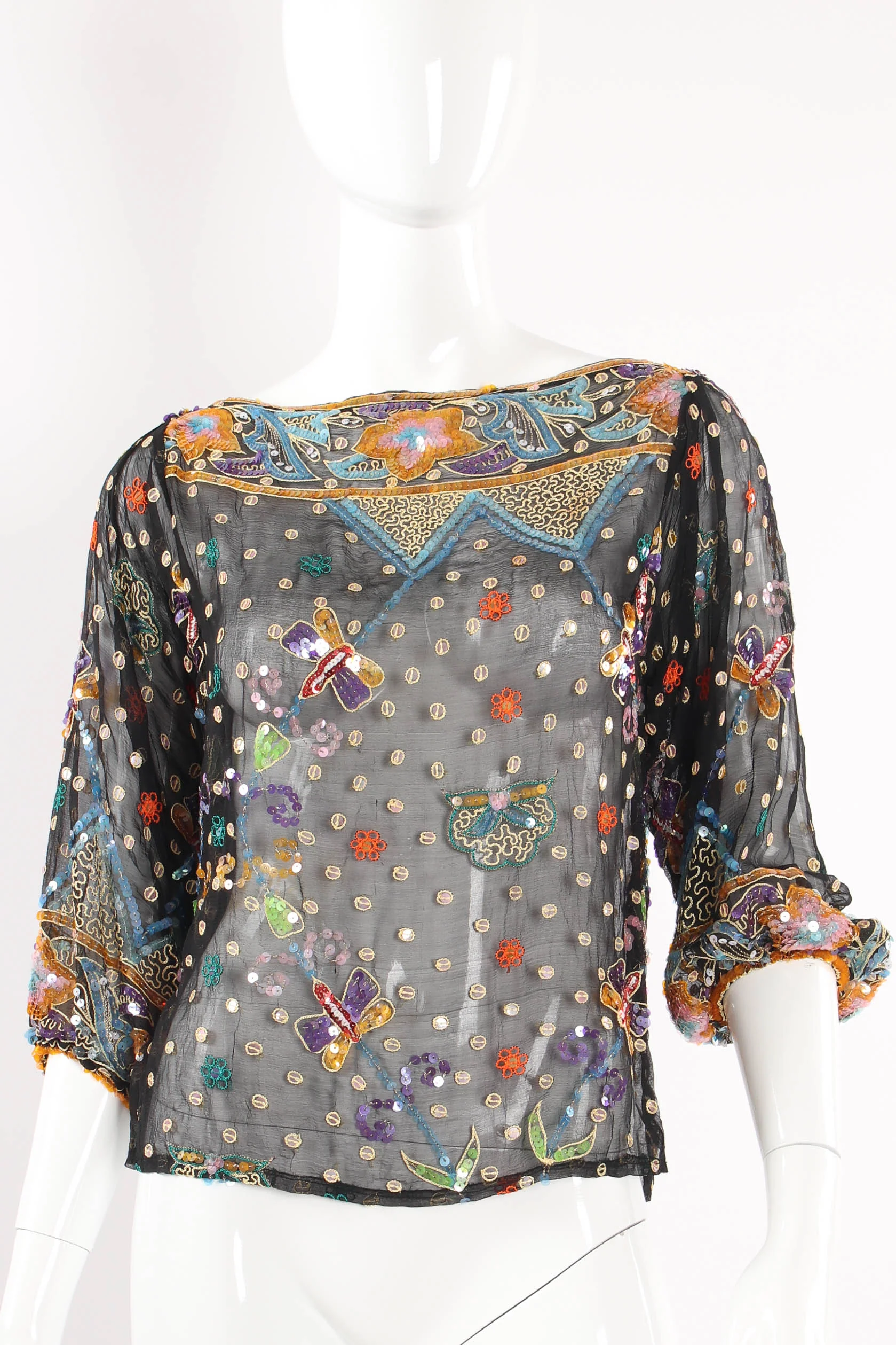 Embroidered Sequin Dragonfly Top