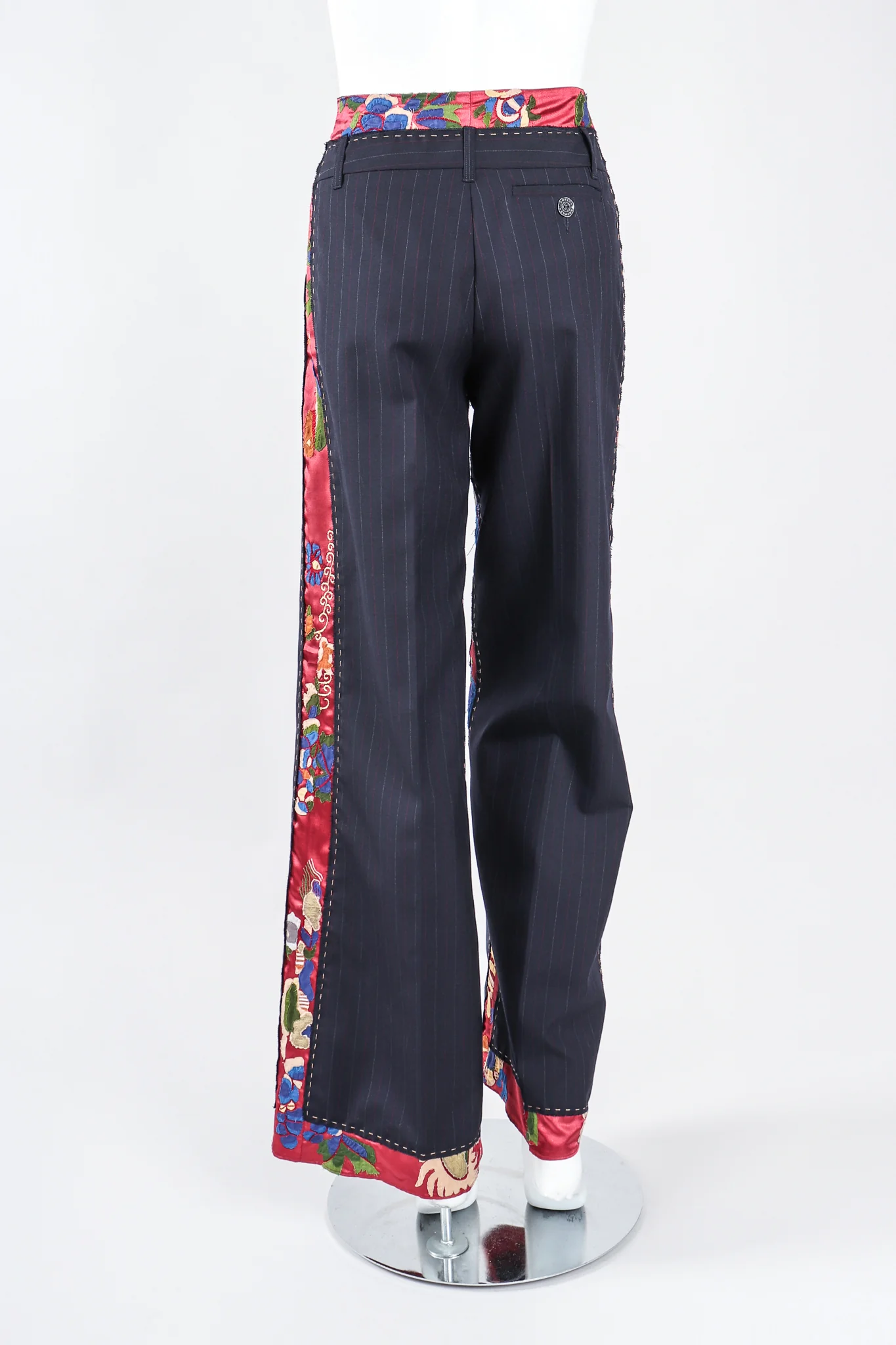 Embroidered Silk Contrast Pinstripe Pant - Image 4