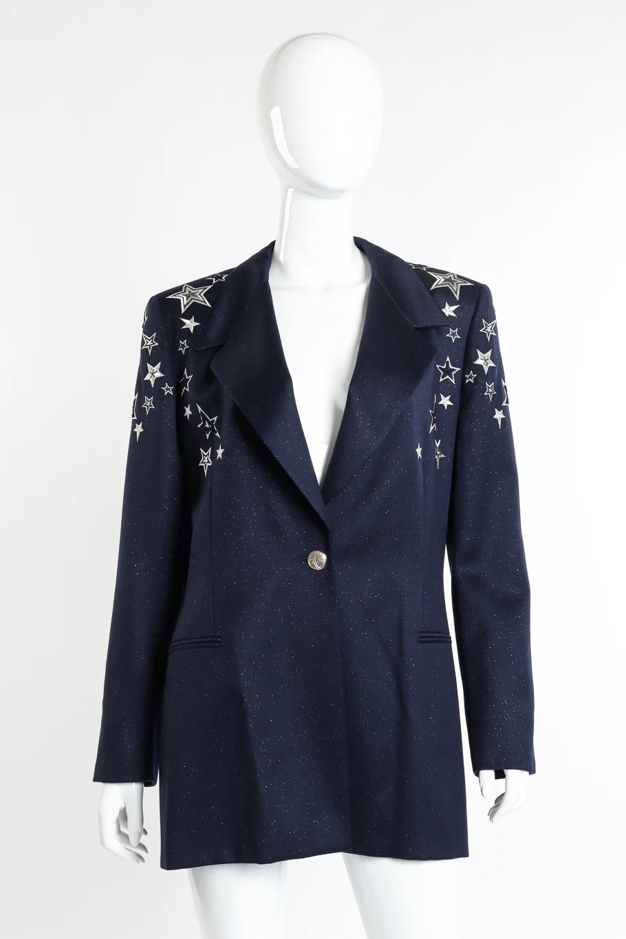 Embroidered Star Glitter Wool Blazer
