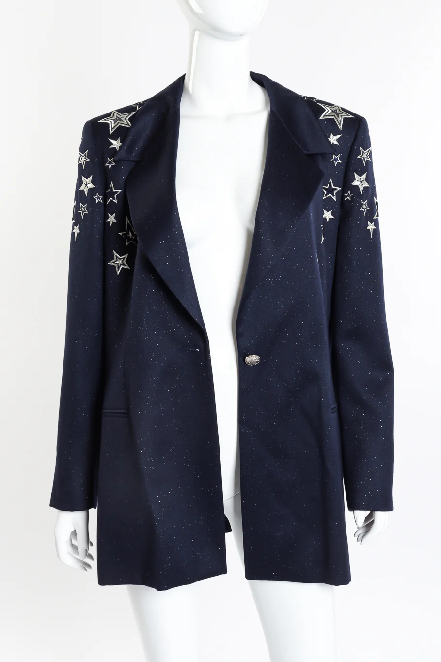 Embroidered Star Glitter Wool Blazer - Image 4