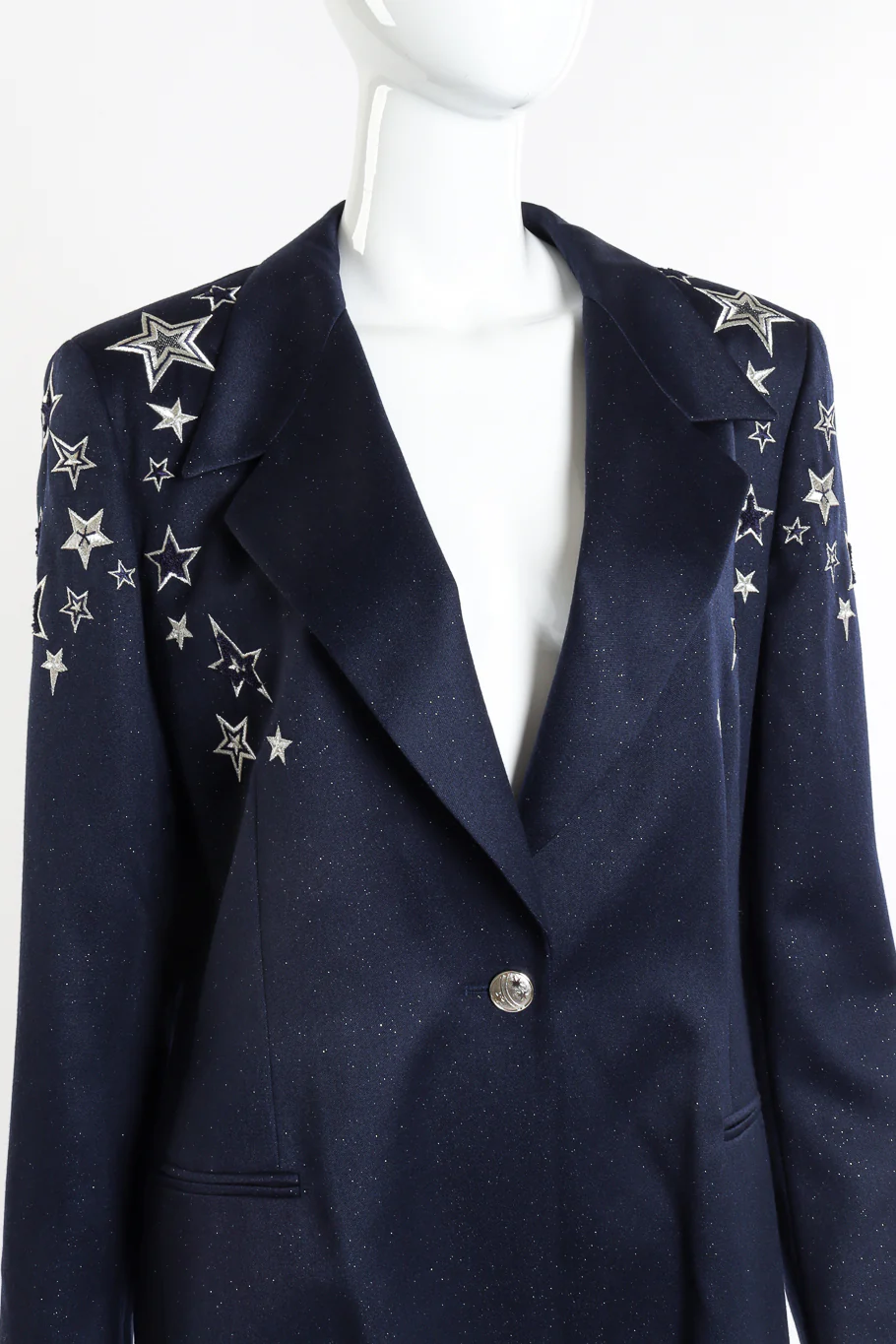 Embroidered Star Glitter Wool Blazer - Image 5