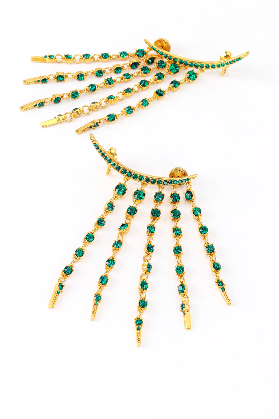 Emerald Crescent Moon & Falling Stars Crawler Earrings - Image 3