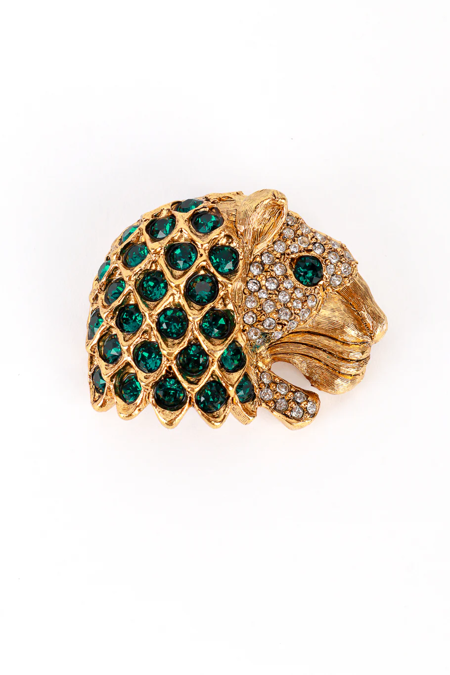 Emerald Crystal Lion Head Brooch