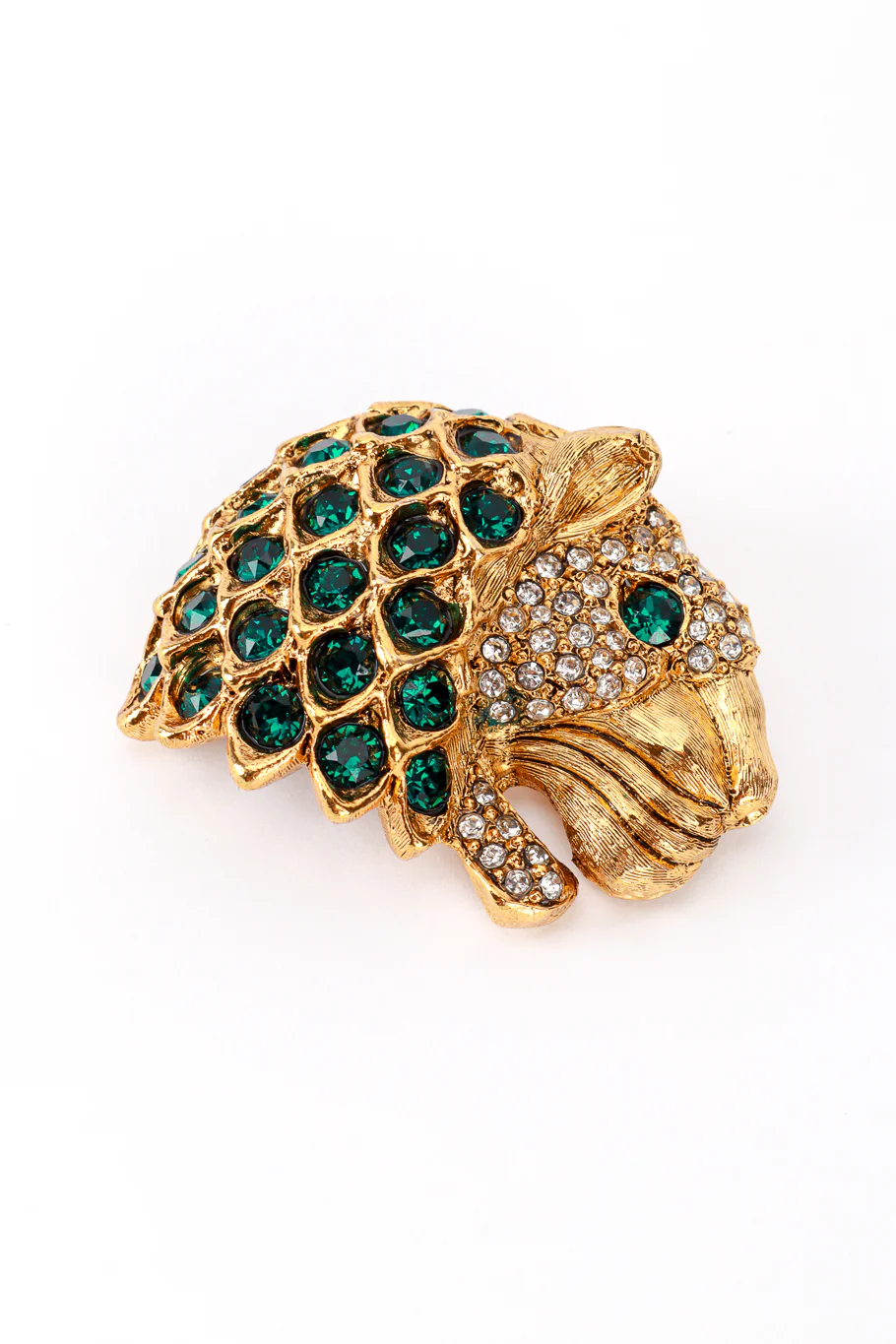 Emerald Crystal Lion Head Brooch - Image 3