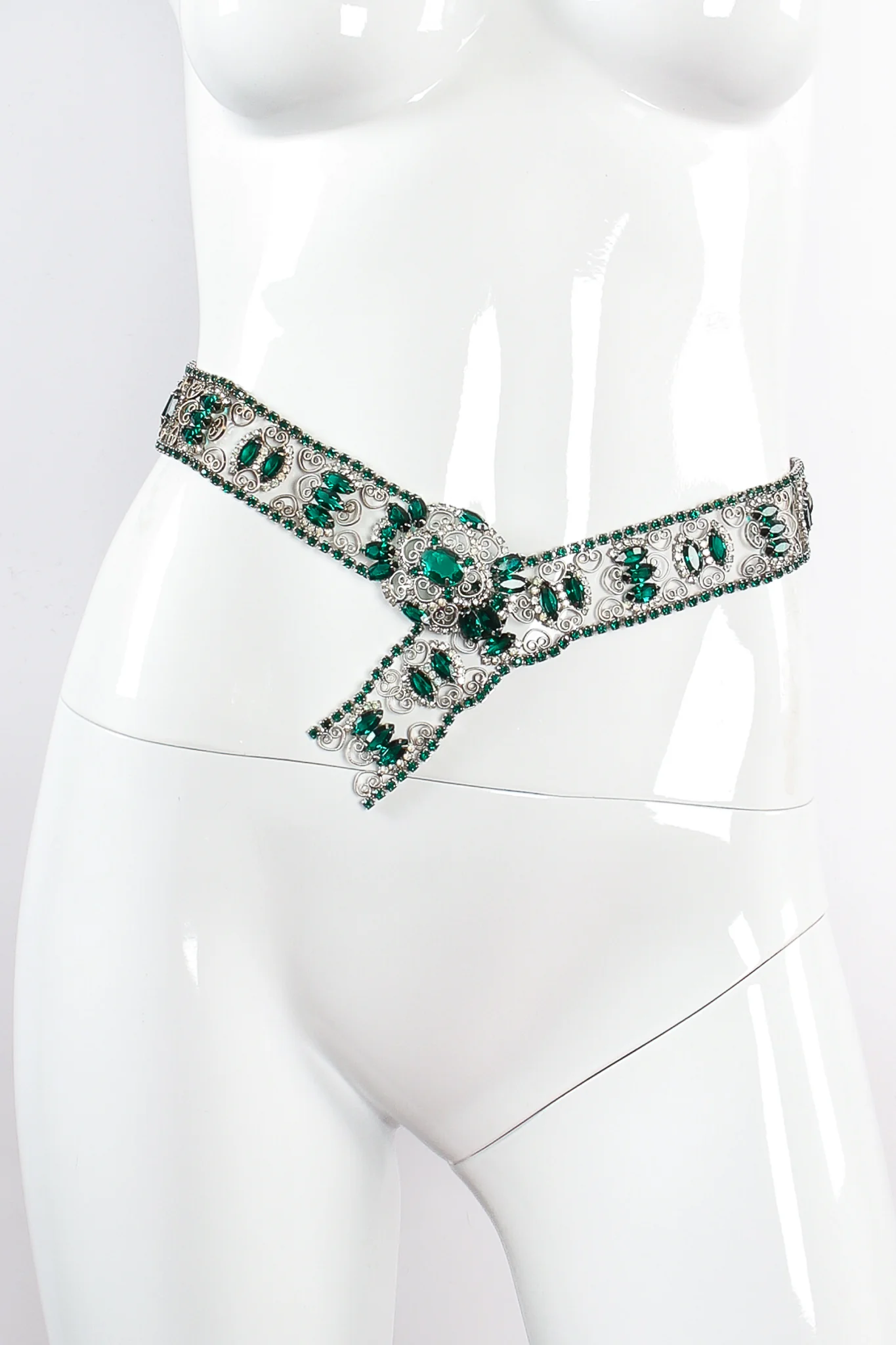 Emerald Rhinestone Metal Lace Belt - Image 2
