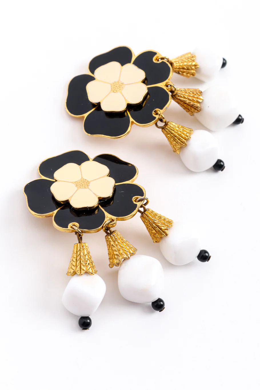 Enamel Flower Dangle Earrings - Image 3