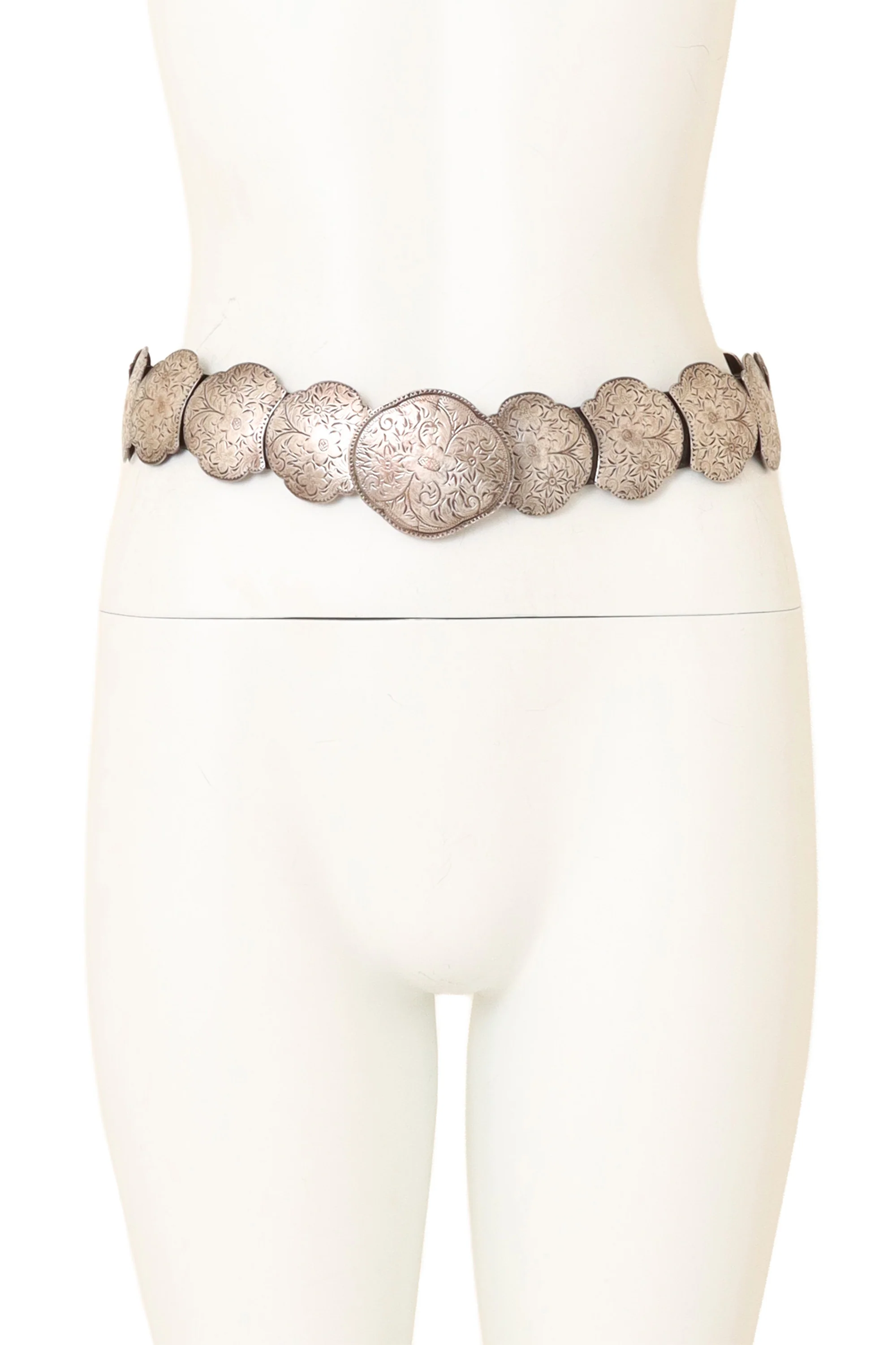 Engraved Floral Plate Leather Belt - Image 2
