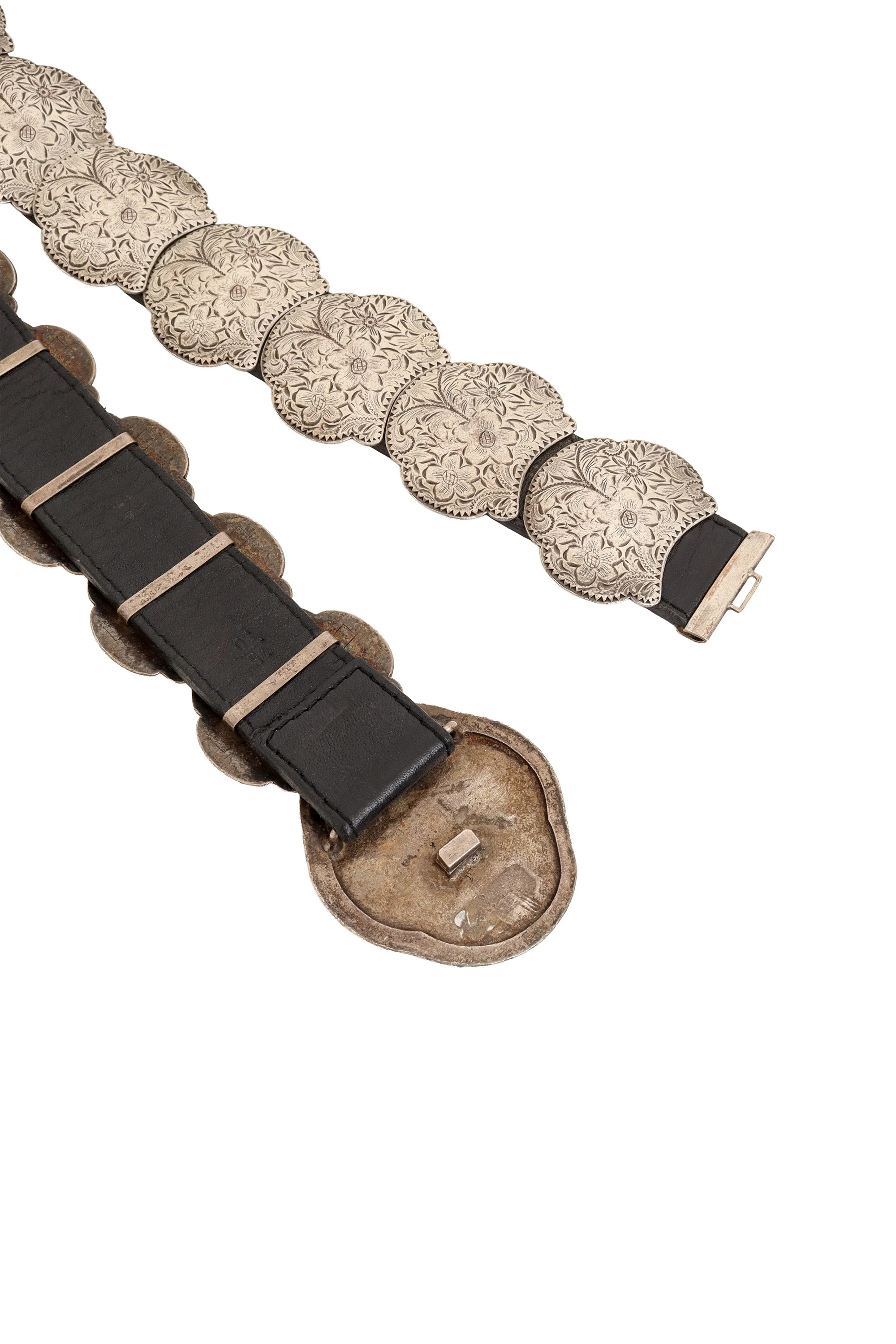 Engraved Floral Plate Leather Belt - Image 5