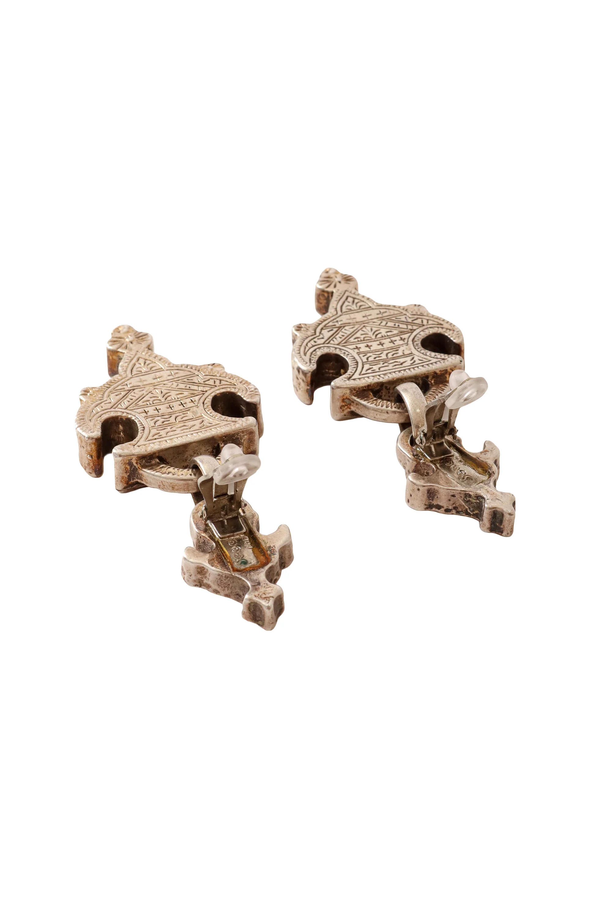 Etched Shield Drop Earrings - Image 4