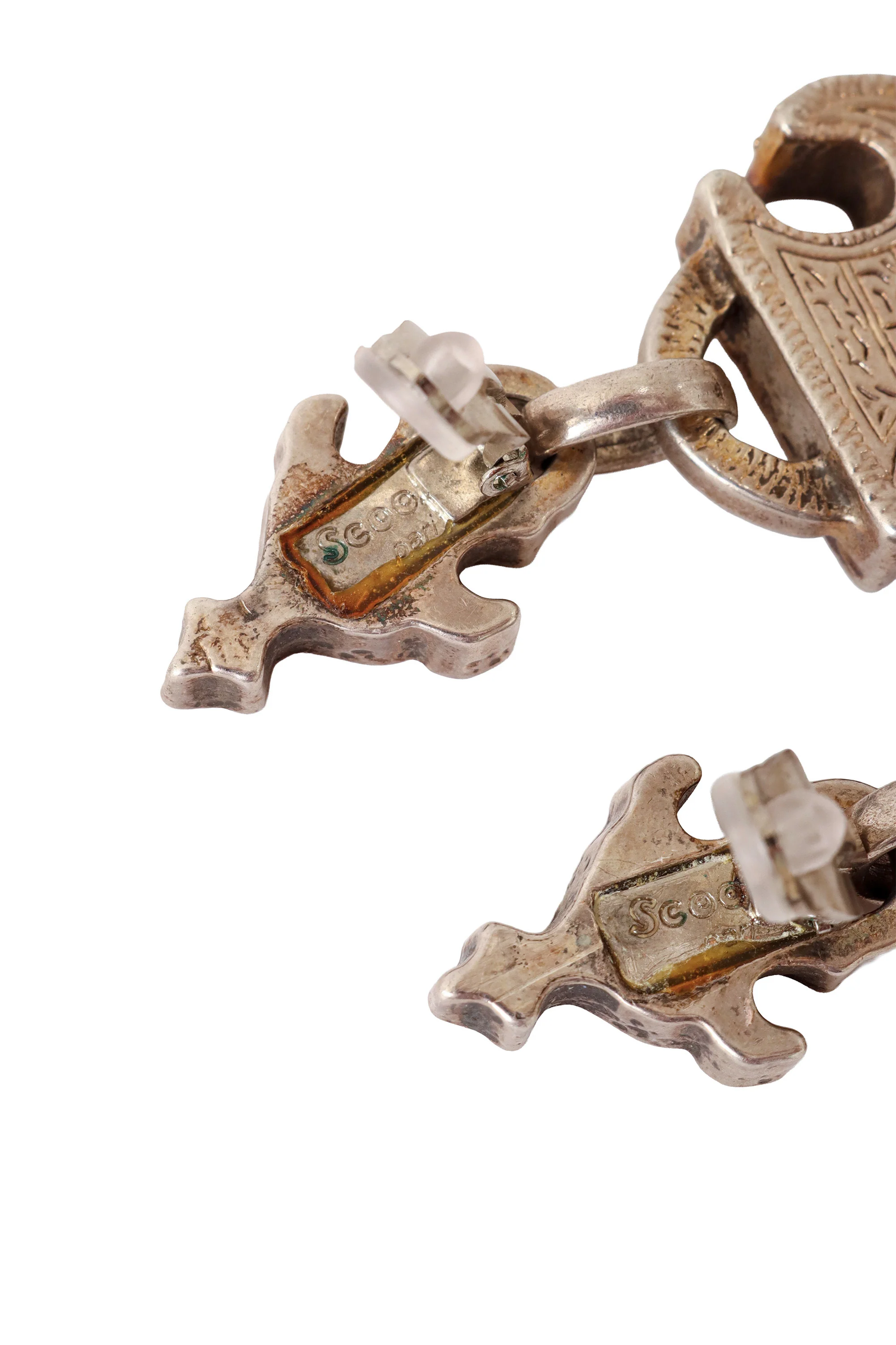 Etched Shield Drop Earrings - Image 5