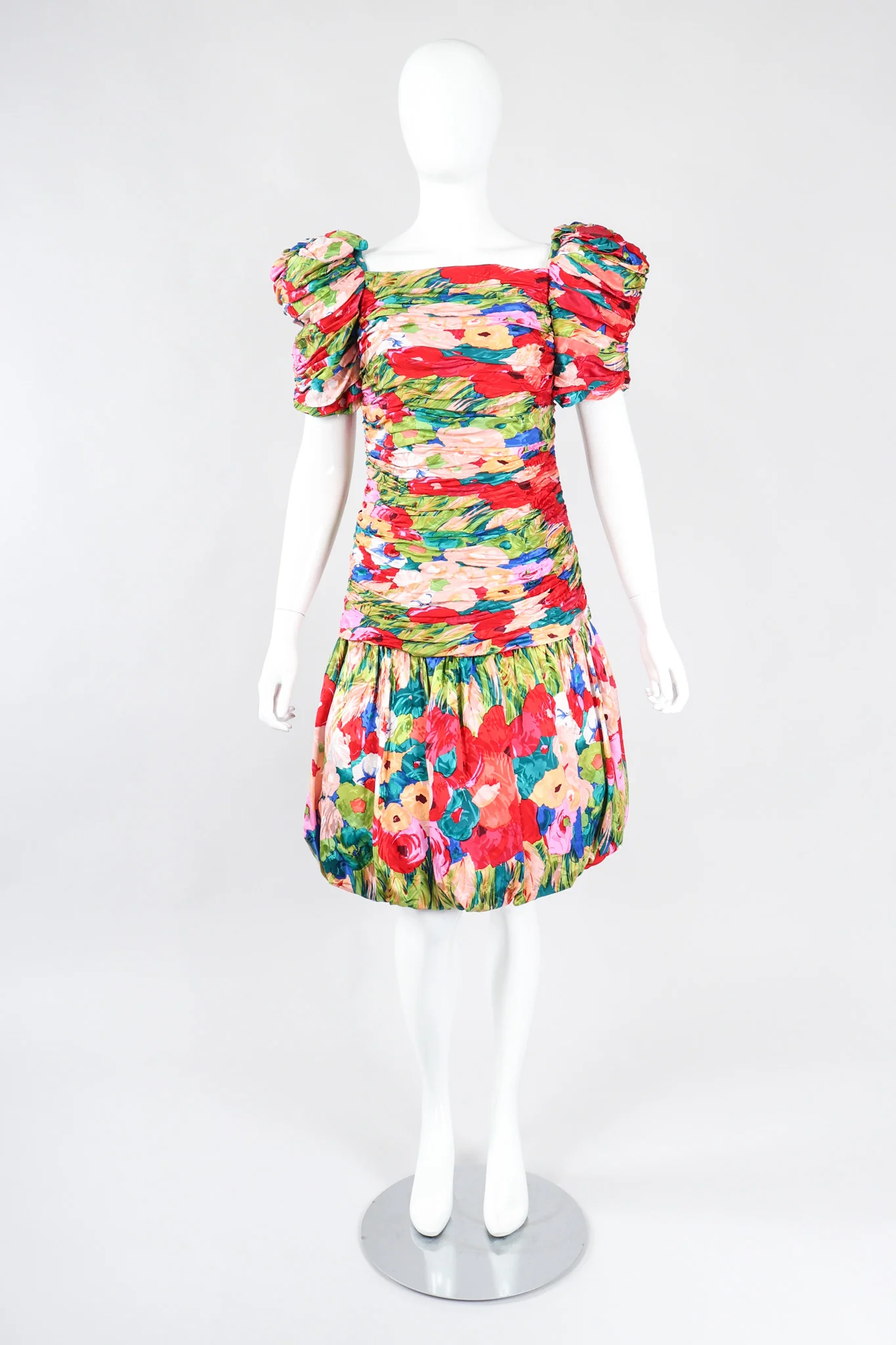 Ruched Floral Puff Dress - Image 3