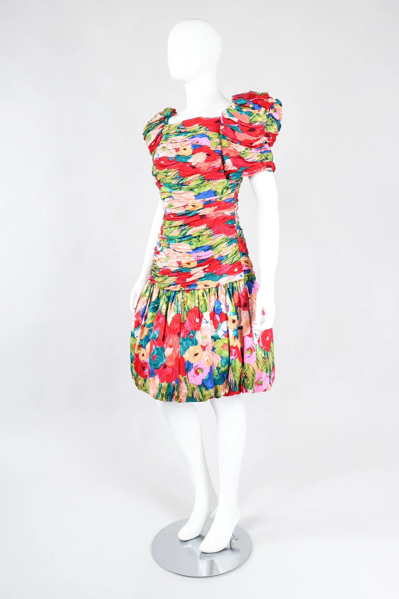Ruched Floral Puff Dress - Image 4
