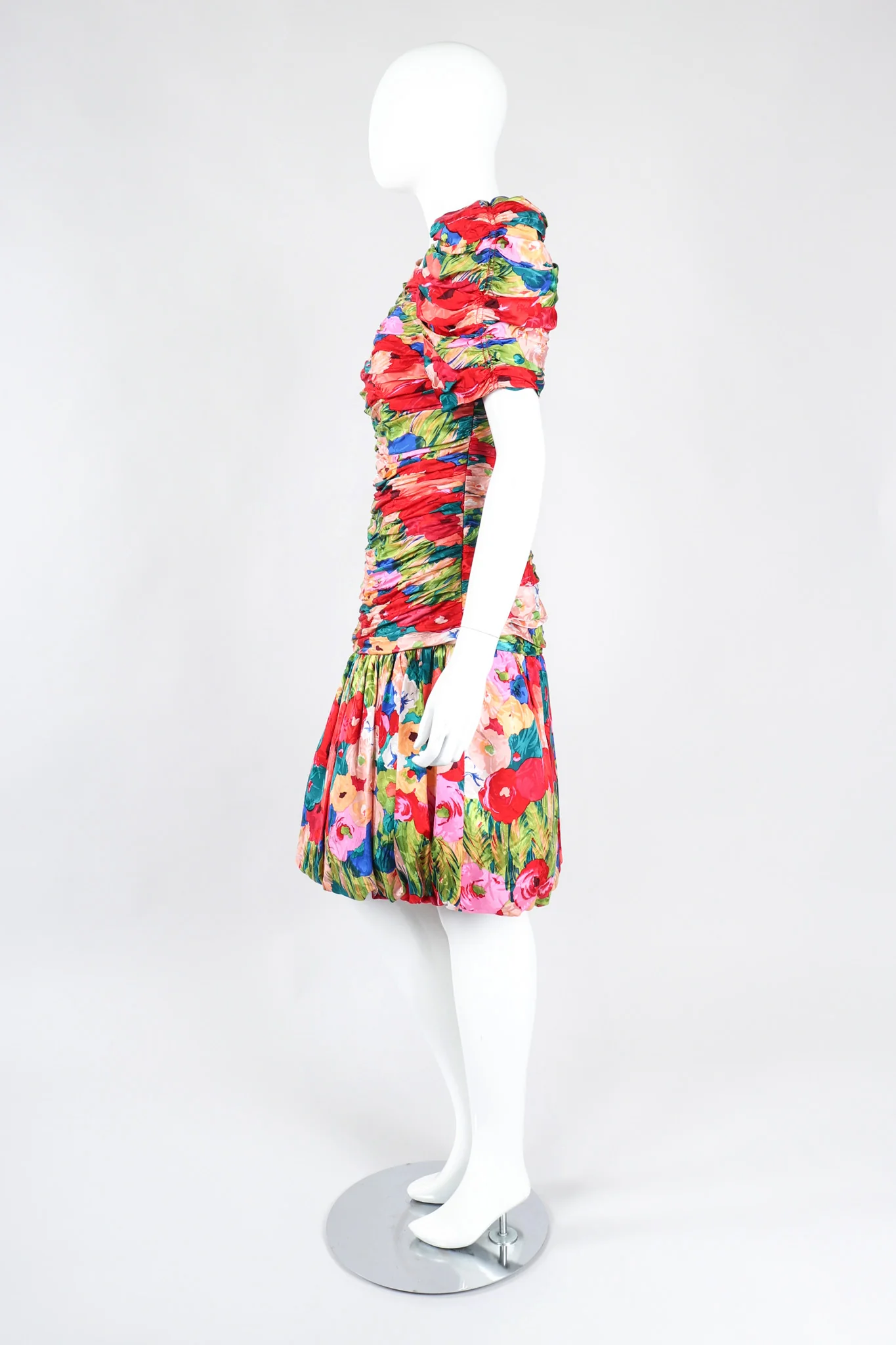 Ruched Floral Puff Dress - Image 5