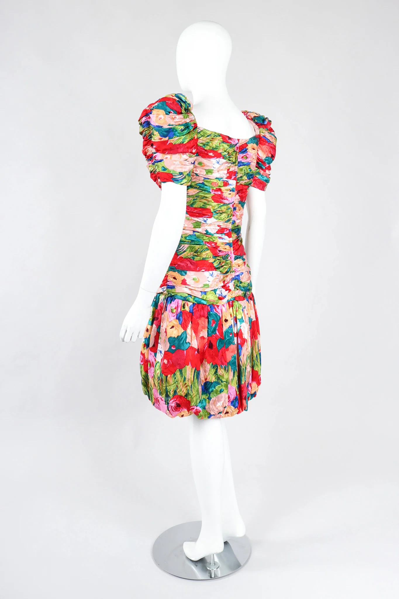 Ruched Floral Puff Dress - Image 6