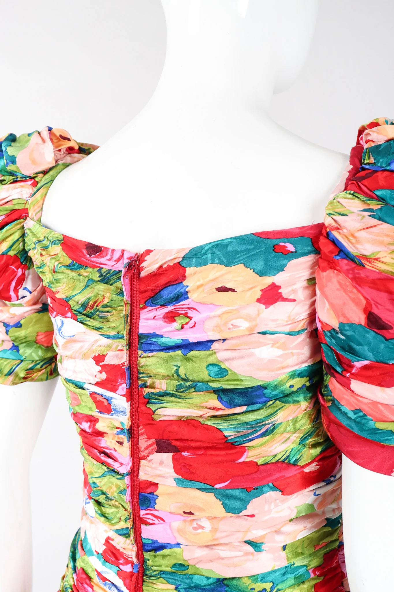 Ruched Floral Puff Dress - Image 8