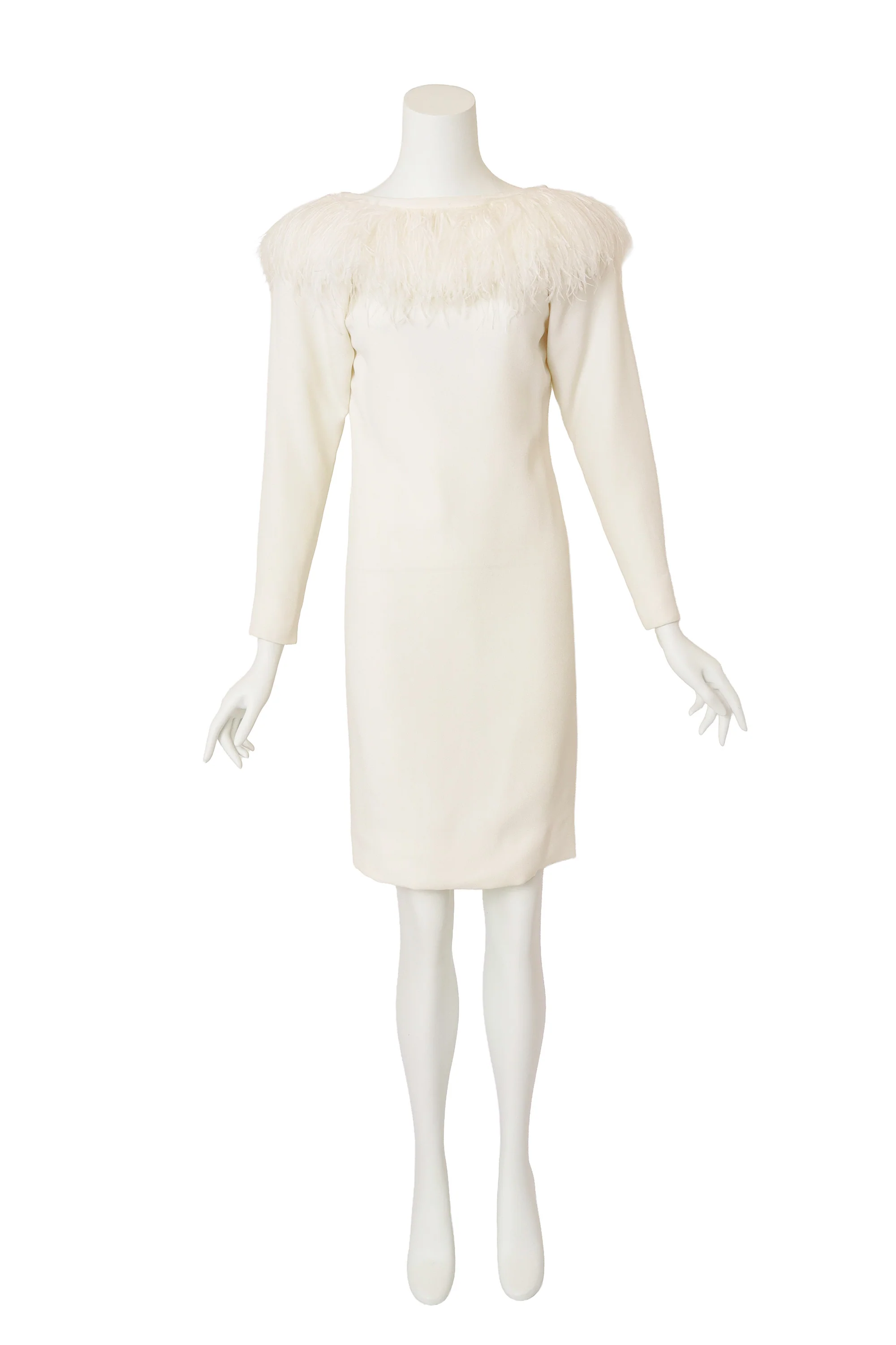 Feather Trim Silk Sheath Dress