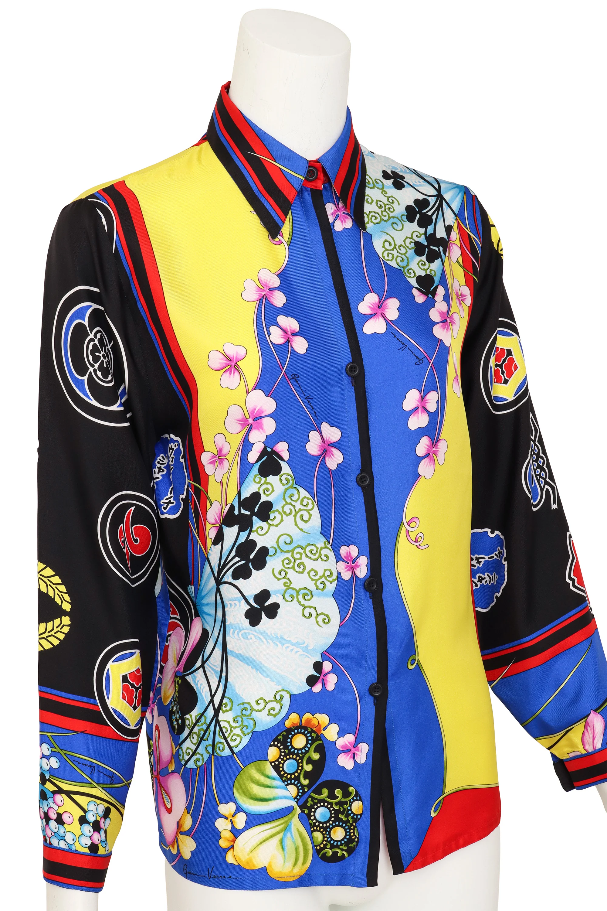 Fan & Floral Print Silk Shirt - Image 2