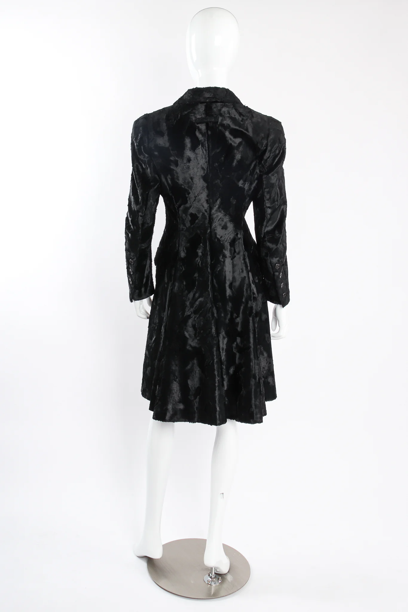 Faux Pony Panne Velvet Trench Coat - Image 4